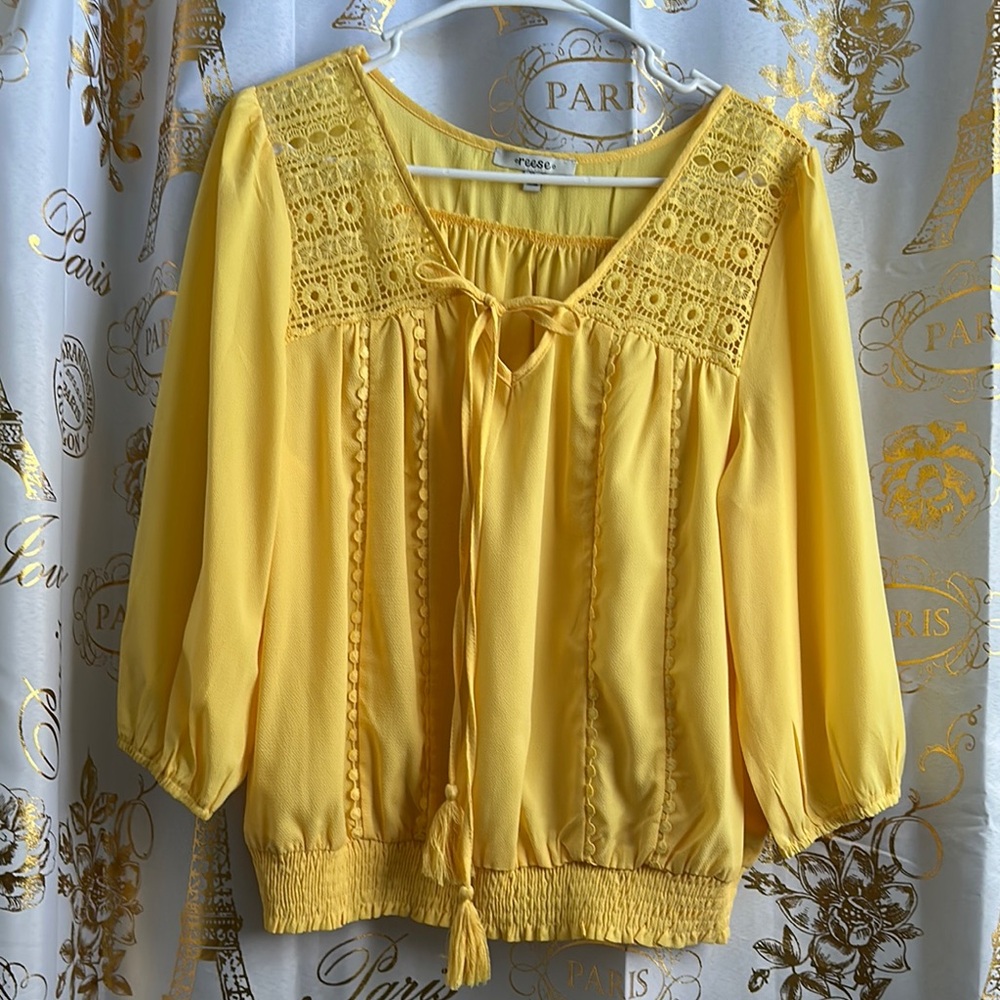 Yellow Lace Detail Women's Top